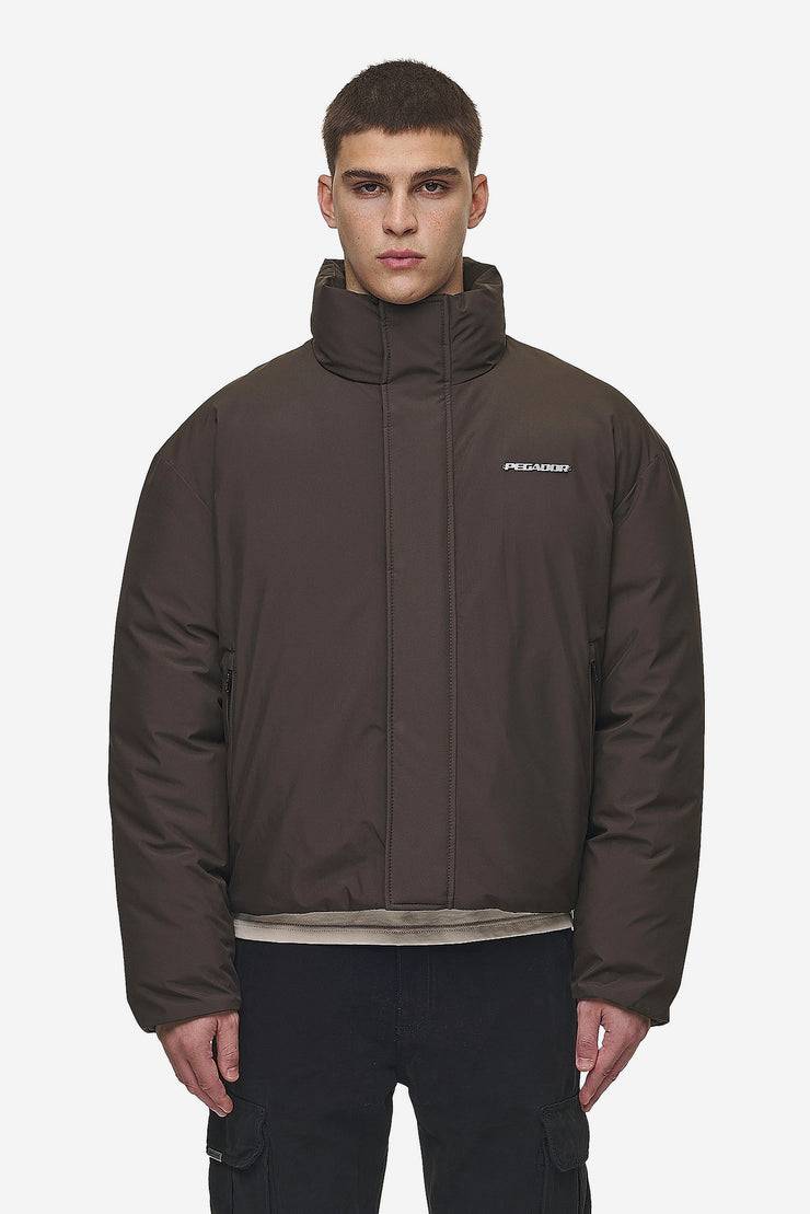 Pegador Lavoy Cropped Boxy Puffer Jacket Dark Brown