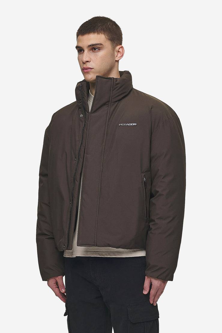 Pegador Lavoy Cropped Boxy Puffer Jacket Dark Brown
