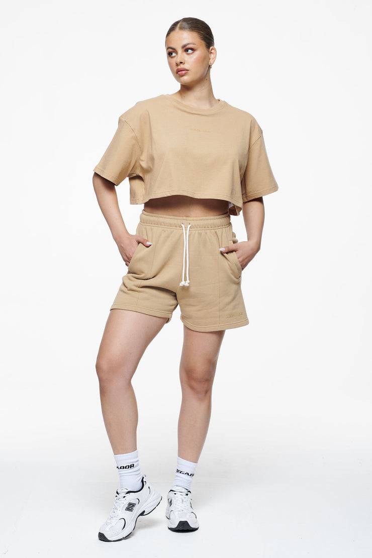 Pegador Layla Oversized Cropped Tee Vintage Washed Espresso Gum