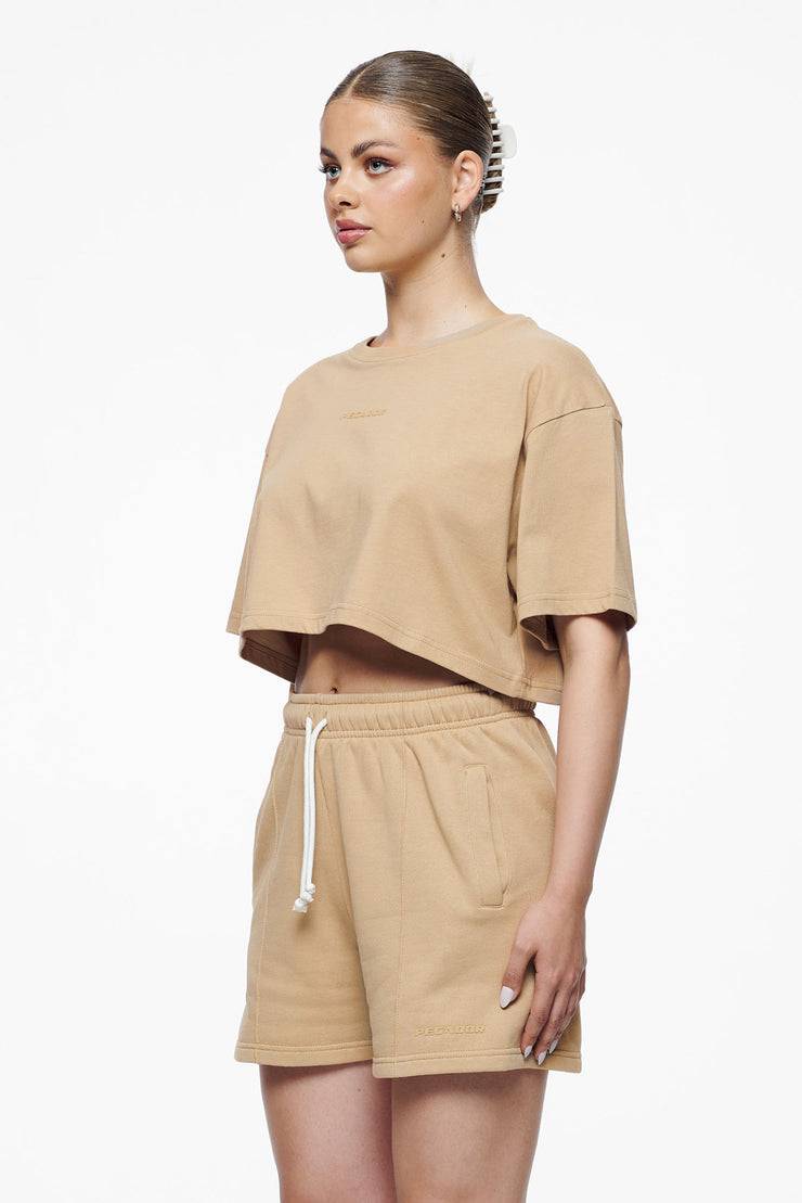 Pegador Layla Oversized Cropped Tee Vintage Washed Espresso Gum