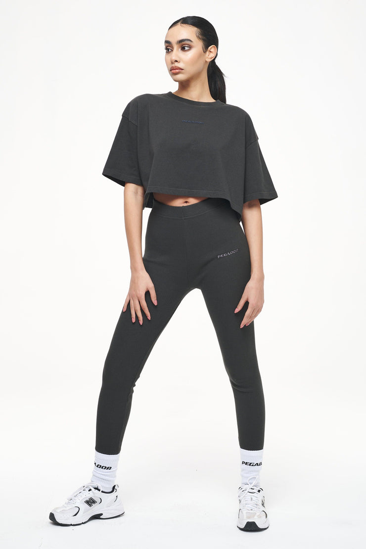 Pegador Layla Oversized Cropped Tee Vintage Washed Iron Grey Gum