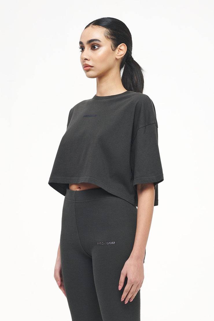 Pegador Layla Oversized Cropped Tee Vintage Washed Iron Grey Gum
