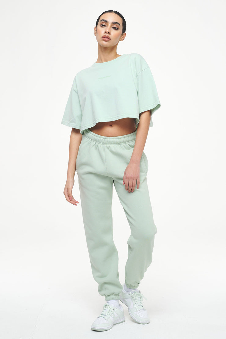 Pegador Layla Oversized Cropped Tee Vintage Washed Milky Green Gum