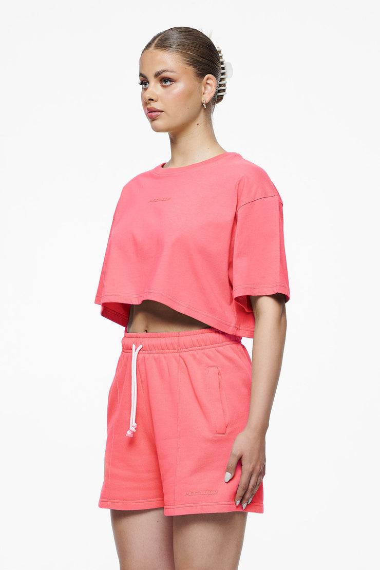 Pegador Layla Oversized Cropped Tee Vintage Washed Strawberry Gum