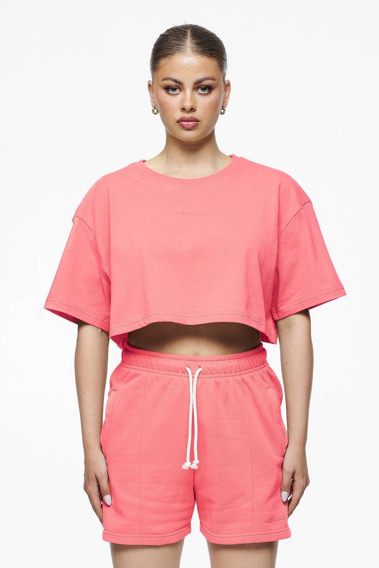 Pegador Layla Oversized Cropped Tee Vintage Washed Strawberry Gum