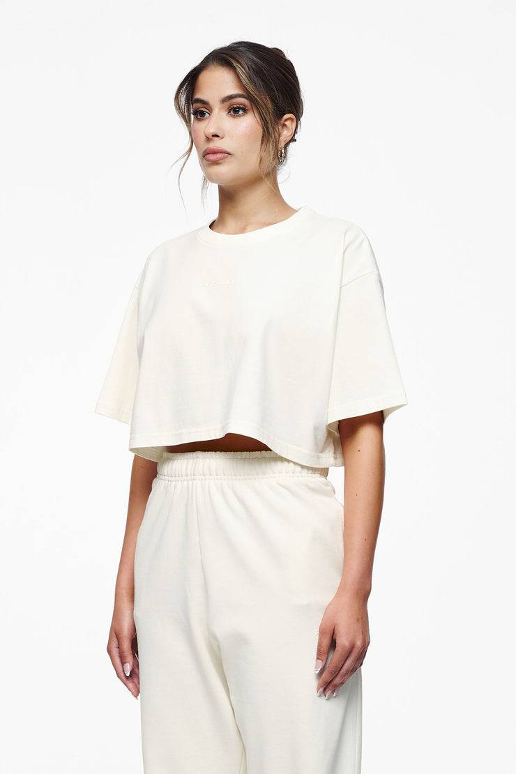 Pegador Layla Oversized Cropped Tee Vintage Washed Unbleached Gum