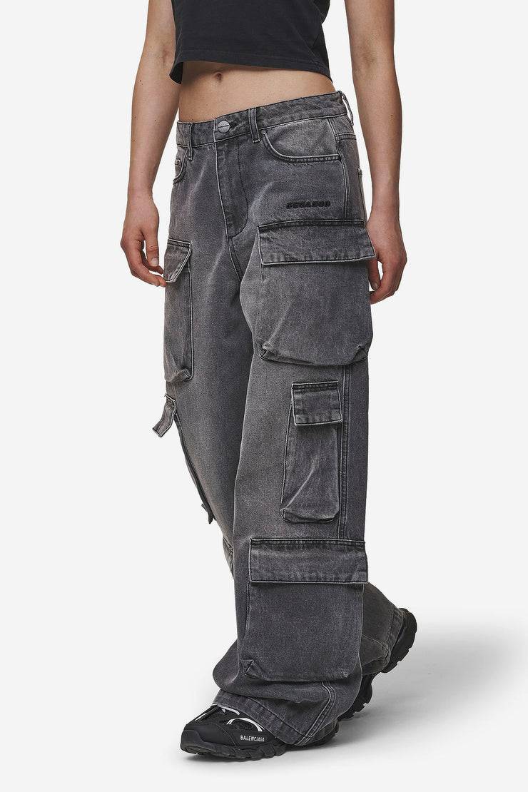 Pegador Leli High Waist Cargo Jeans Washed Deep Grey