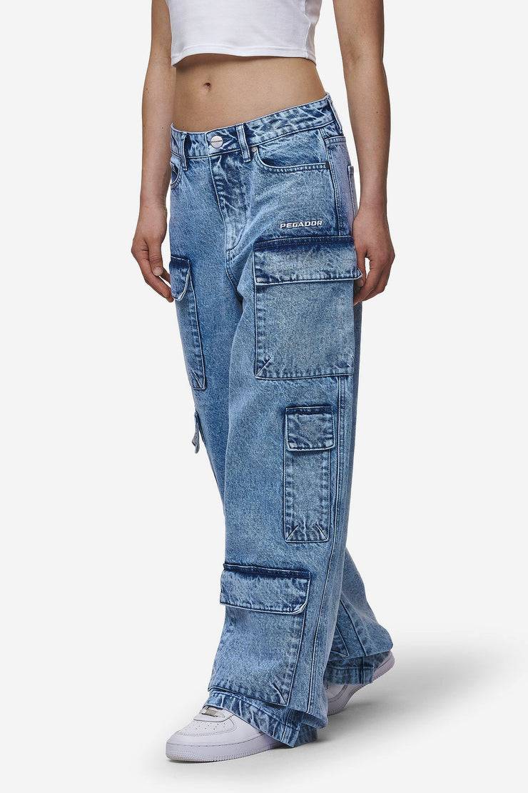 Pegador Leli High Waist Cargo Jeans Washed Denim Blue