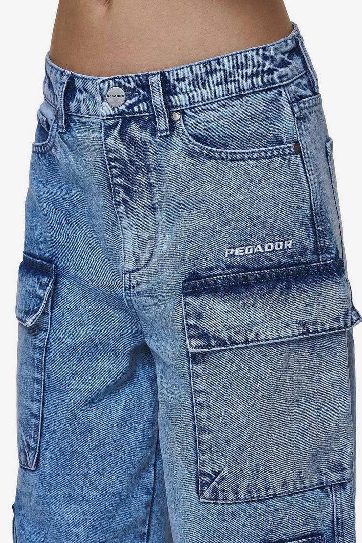 Pegador Leli High Waist Cargo Jeans Washed Denim Blue