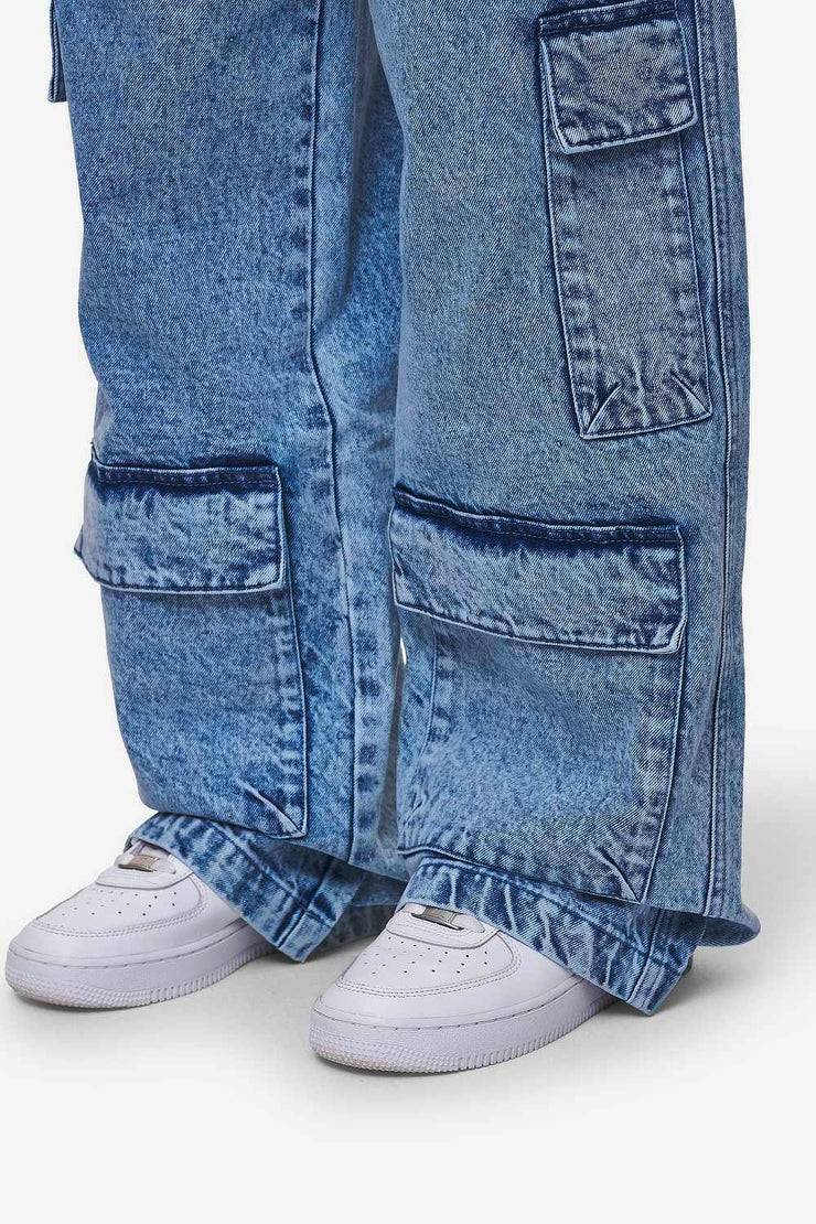 Pegador Leli High Waist Cargo Jeans Washed Denim Blue