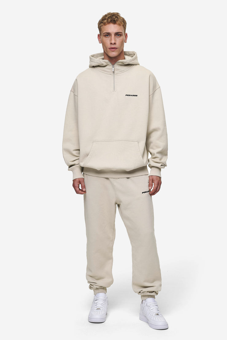 Pegador Logo Oversized Halfzip Hoodie Washed Light Beige