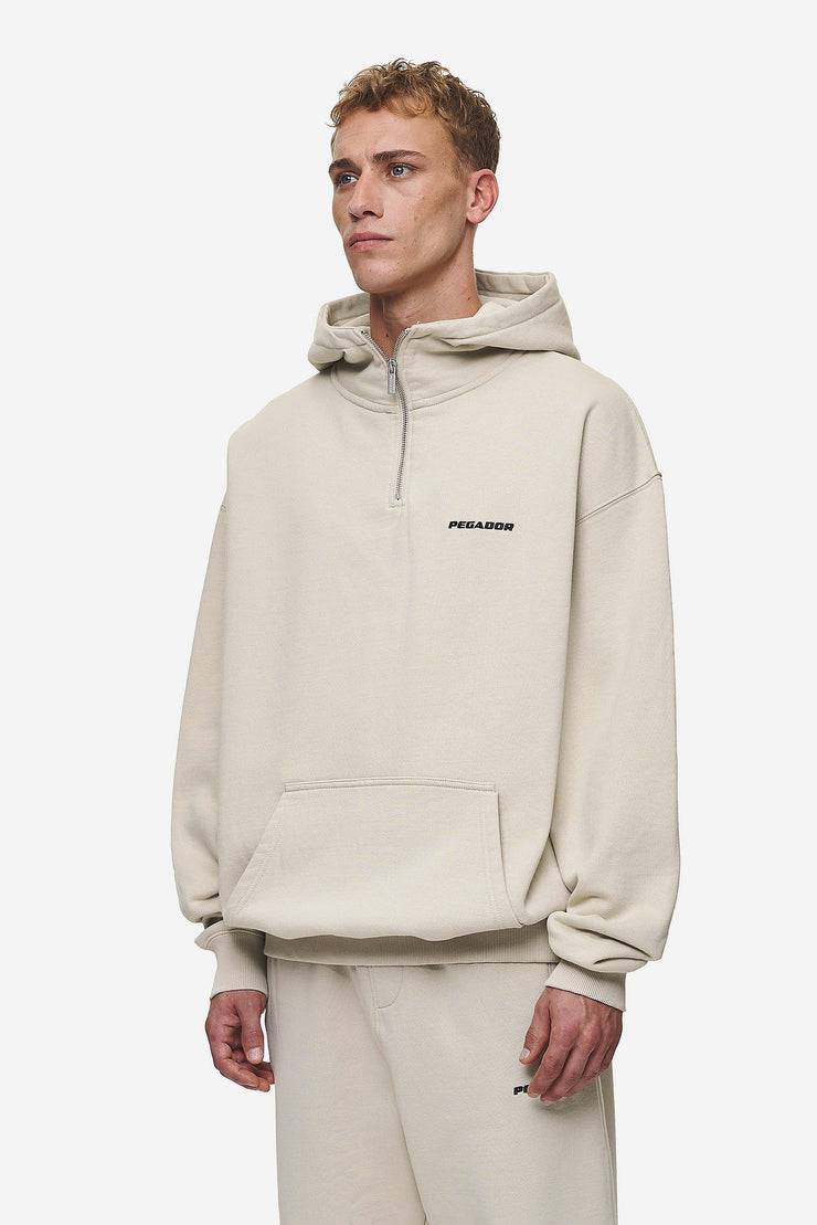 Pegador Logo Oversized Halfzip Hoodie Washed Light Beige