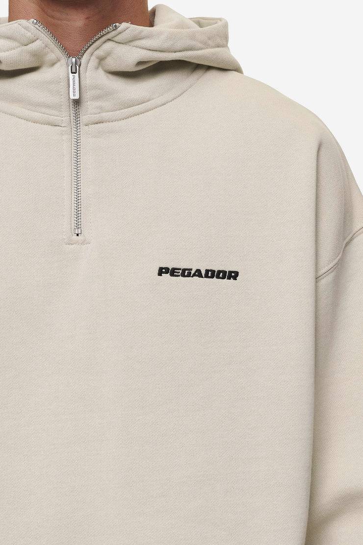 Pegador Logo Oversized Halfzip Hoodie Washed Light Beige