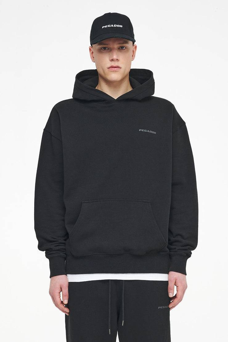 Pegador Logo Oversized Hoodie Vintage Washed Black Ink Gum