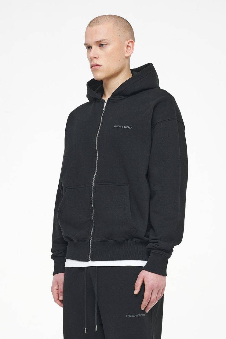 Pegador Logo Oversized Sweat Jacket Vintage Washed Black Ink Gum