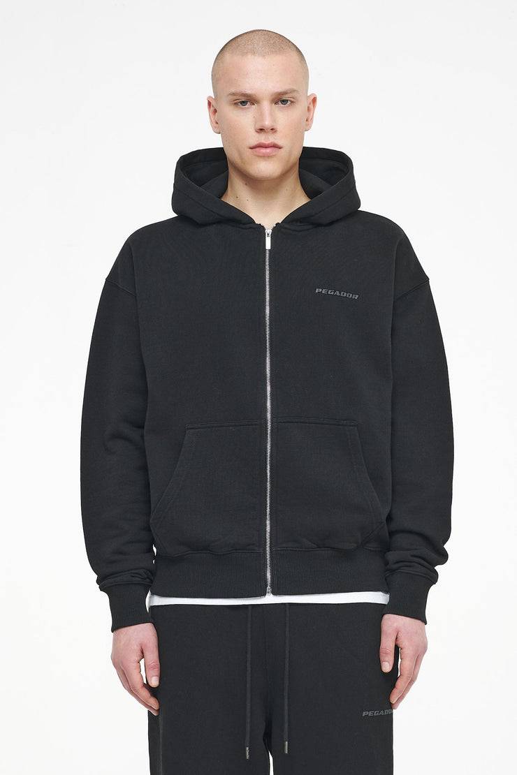 Pegador Logo Oversized Sweat Jacket Vintage Washed Black Ink Gum