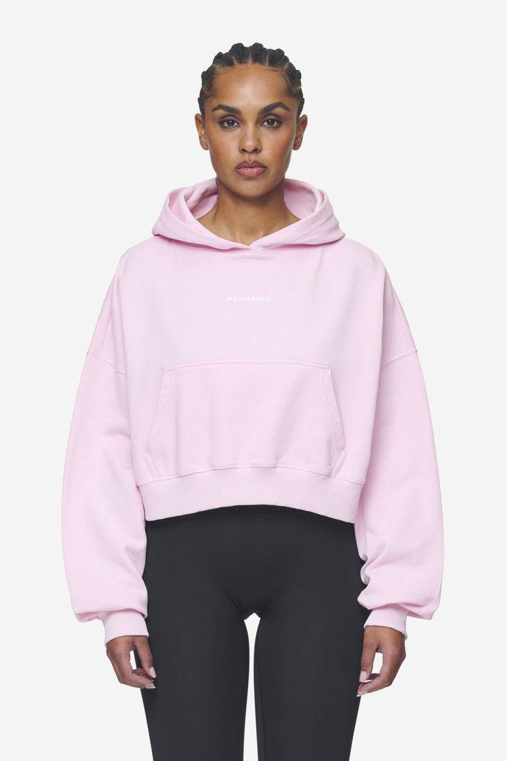 Pegador Luna Logo Oversized Cropped Hoodie Washed Bubblegum White