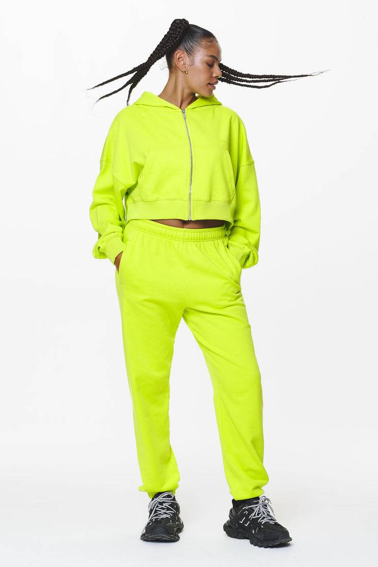 Pegador Marla Cropped Zip Hoodie Washed Lime Yellow Gum
