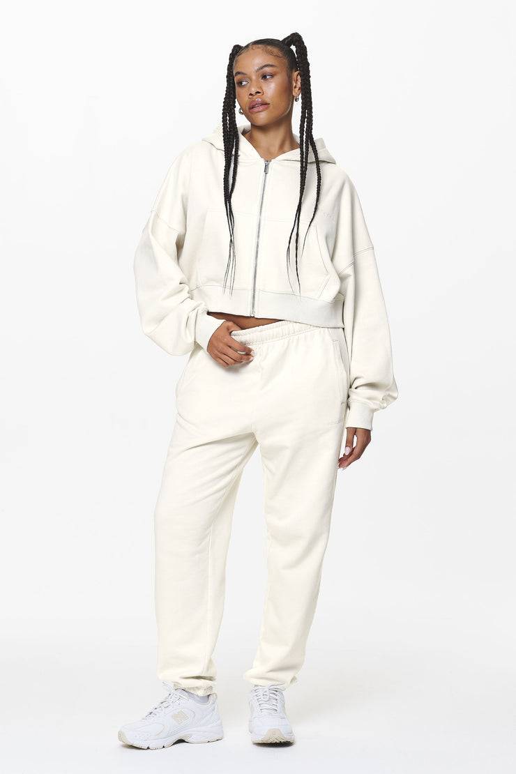 Pegador Marla Cropped Zip Hoodie Washed Salty Cream Gum