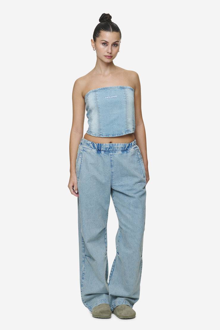 Pegador Miranda Denim Tube Top Washed Pale Blue Bleached Blue