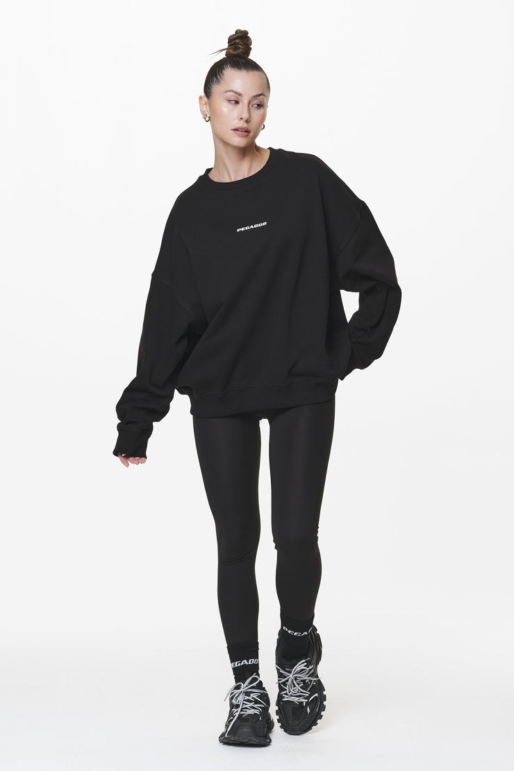 Pegador Aelva Logo Heavy Oversized Crew Neck Black