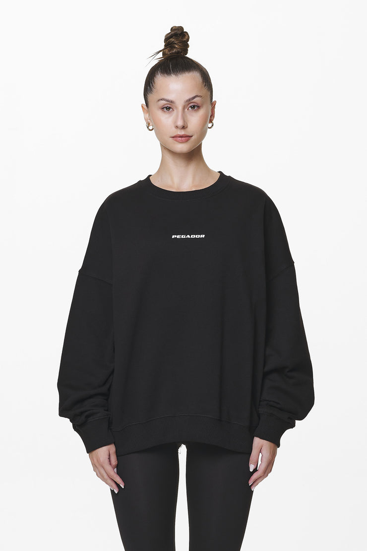 Pegador Aelva Logo Heavy Oversized Crew Neck Black