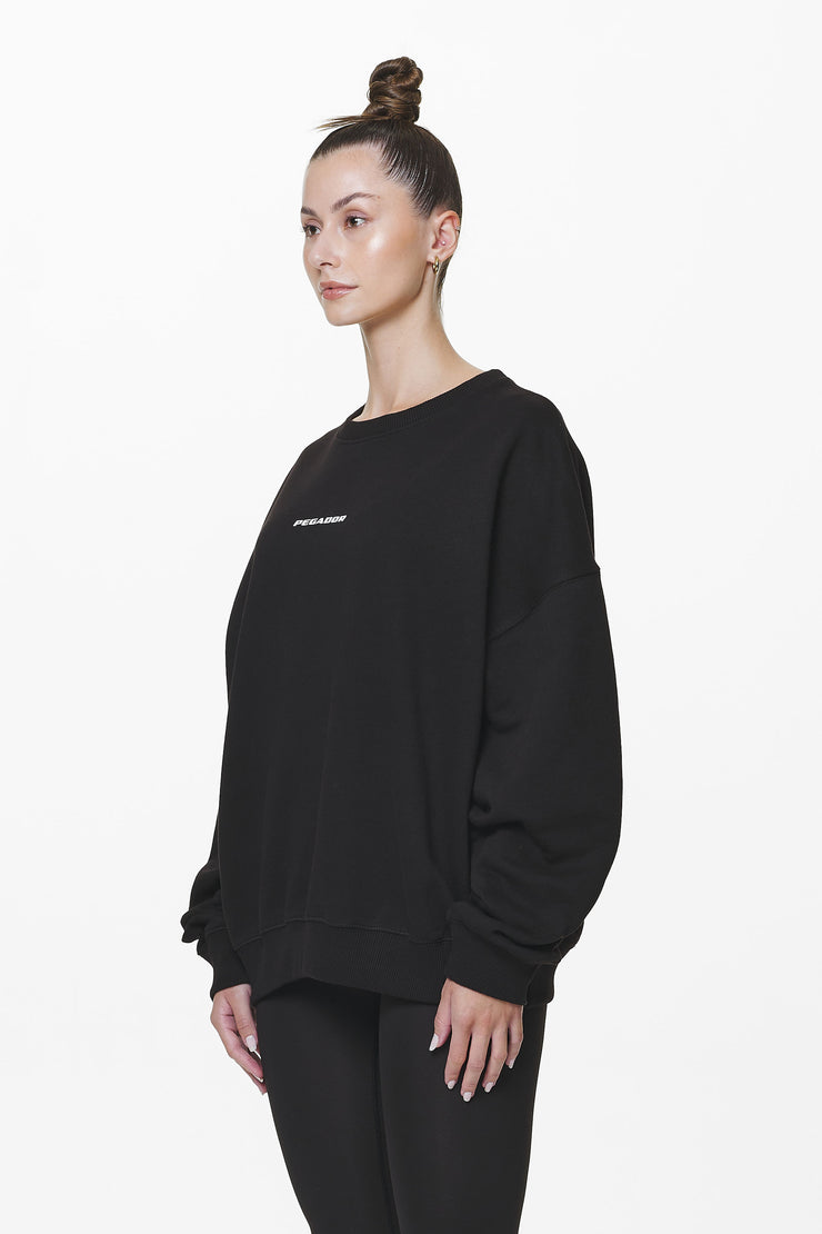 Pegador Aelva Logo Heavy Oversized Crew Neck Black