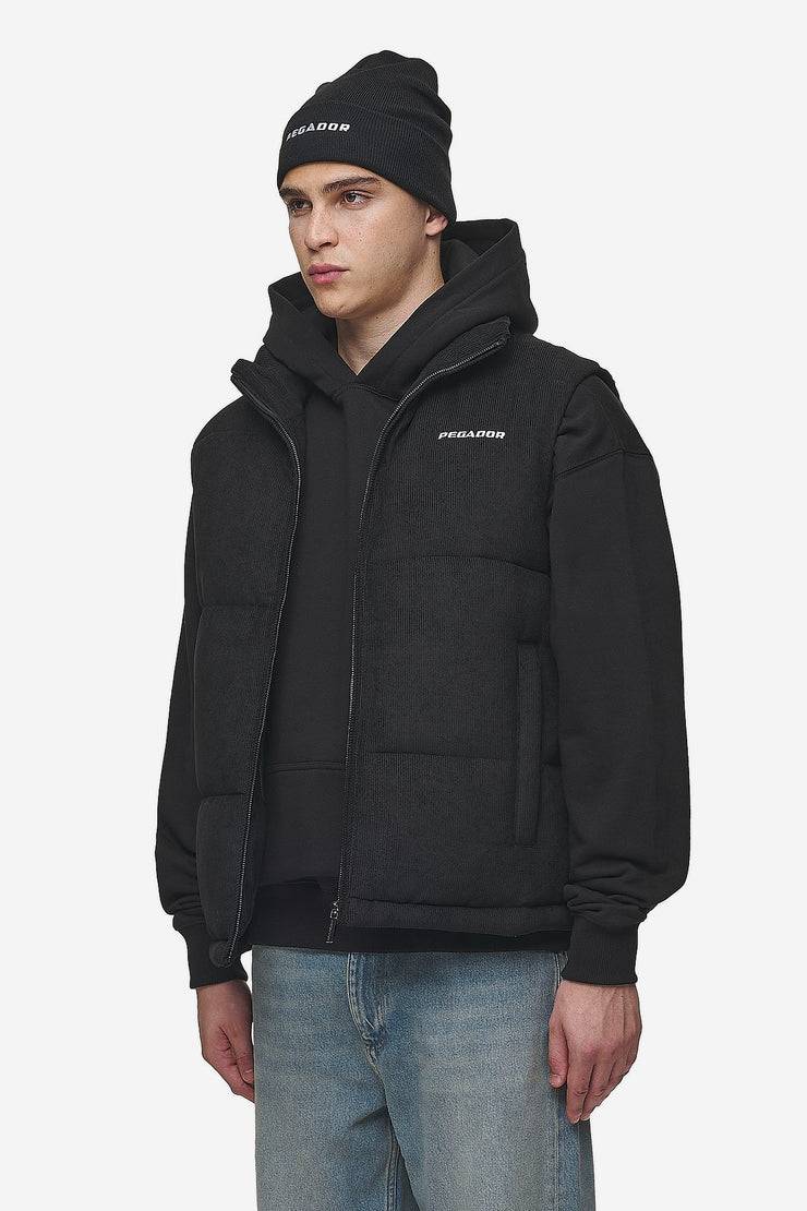 Pegador Bardon Cord Puffer Vest Black
