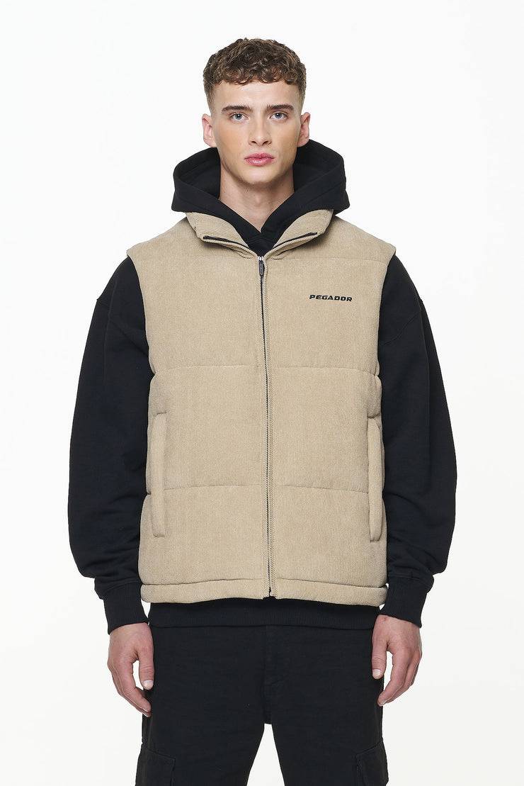 Pegador Bardon Cord Puffer Vest Sand