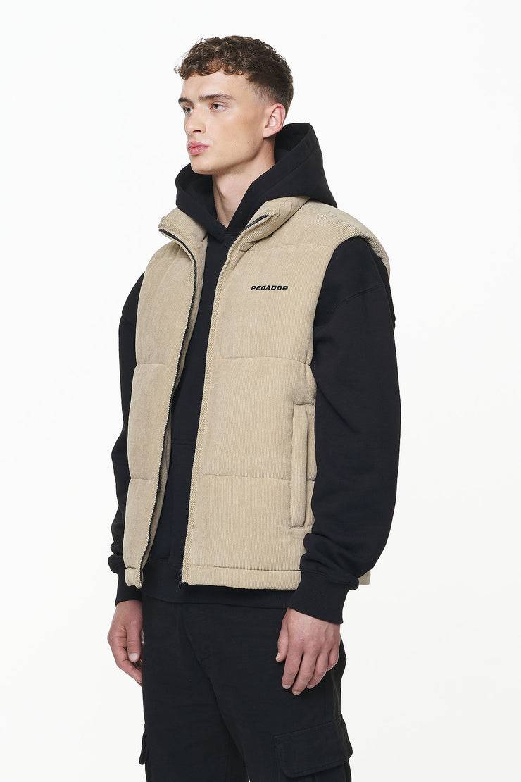 Pegador Bardon Cord Puffer Vest Sand