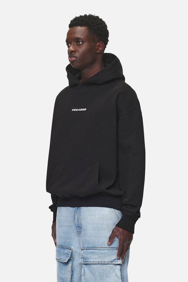 Pegador Colne Logo Oversized Hoodie Washed Black