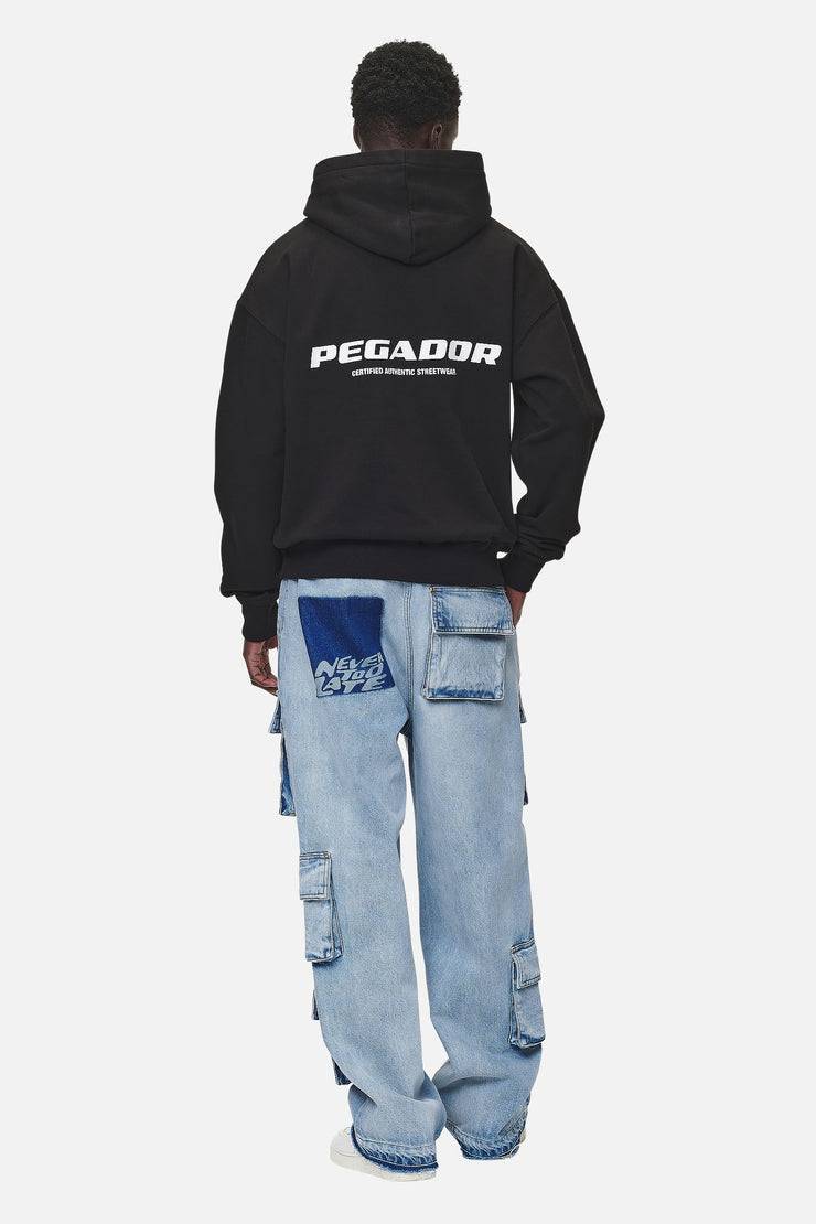 Pegador Colne Logo Oversized Hoodie Washed Black