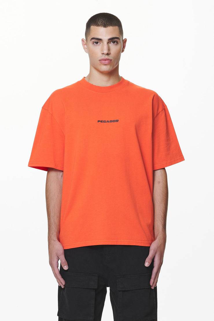 Pegador Colne Logo Oversized Tee Washed Signal Red