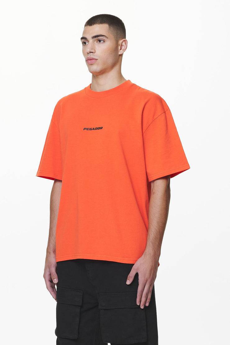 Pegador Colne Logo Oversized Tee Washed Signal Red