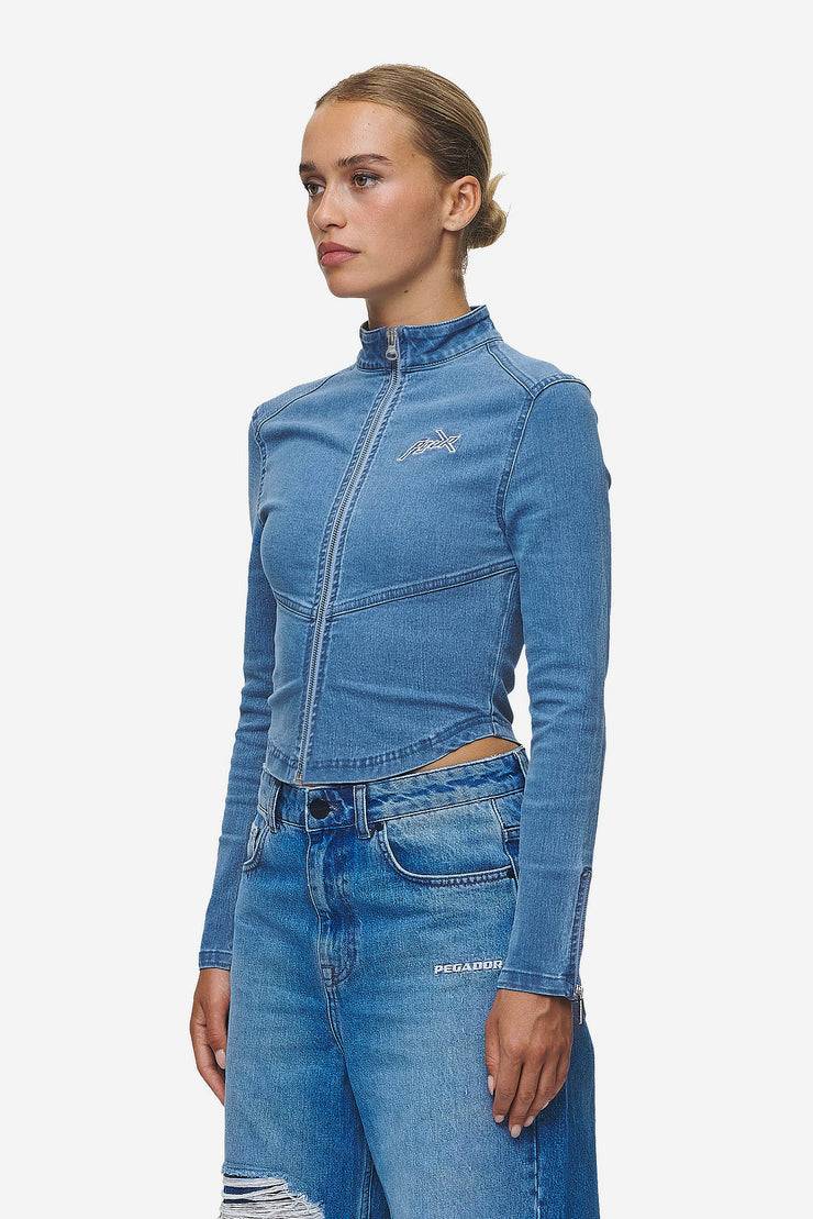 Pegador Elly Denim Biker Jacket Washed Blue