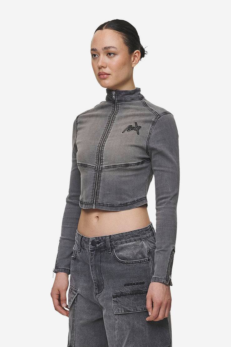 Pegador Elly Denim Biker Jacket Washed Deep Grey