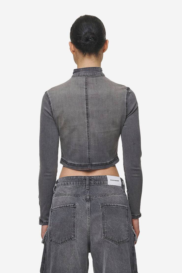 Pegador Elly Denim Biker Jacket Washed Deep Grey