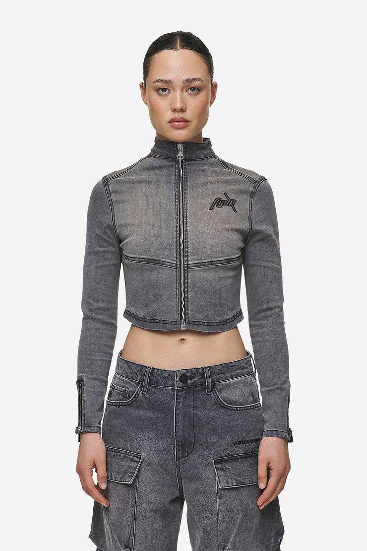 Pegador Elly Denim Biker Jacket Washed Deep Grey