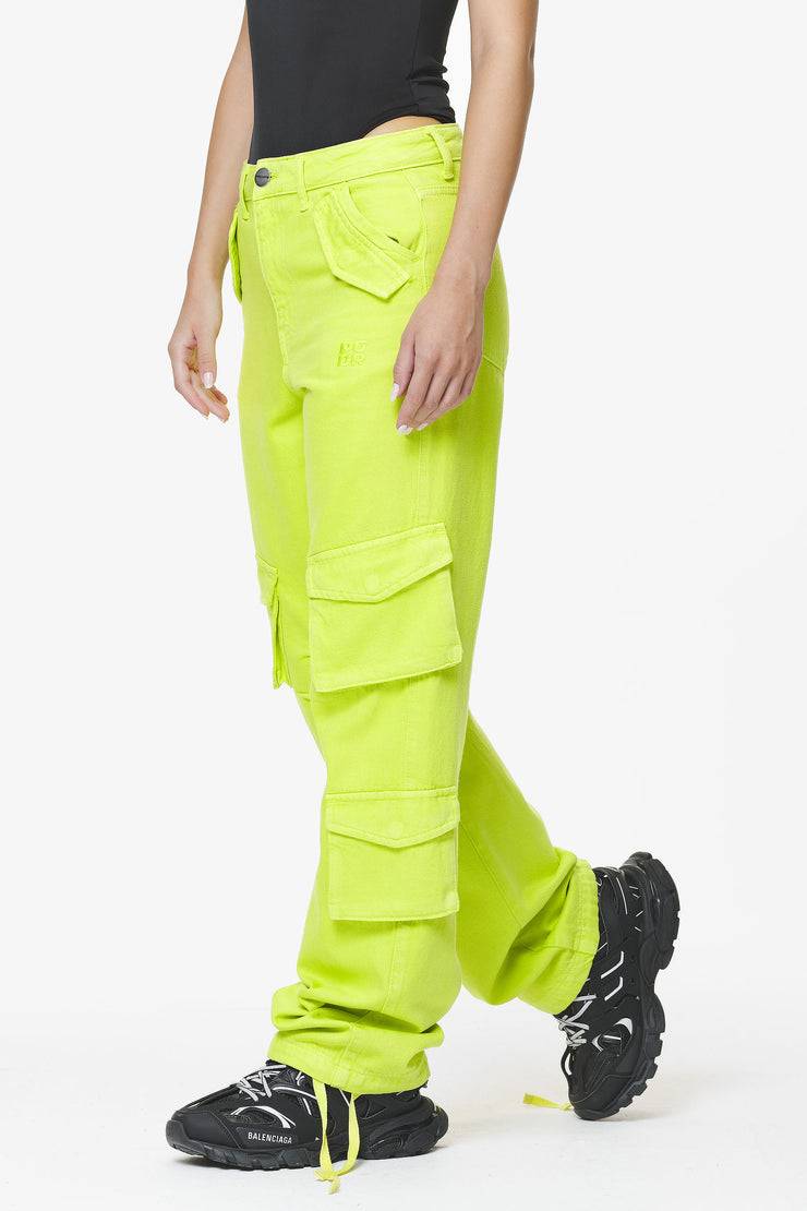 Pegador Maloy Cargo Wide Jeans Washed Lime Yellow