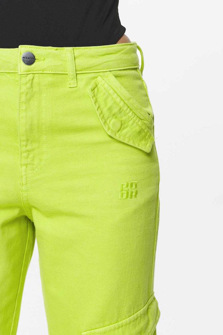 Pegador Maloy Cargo Wide Jeans Washed Lime Yellow