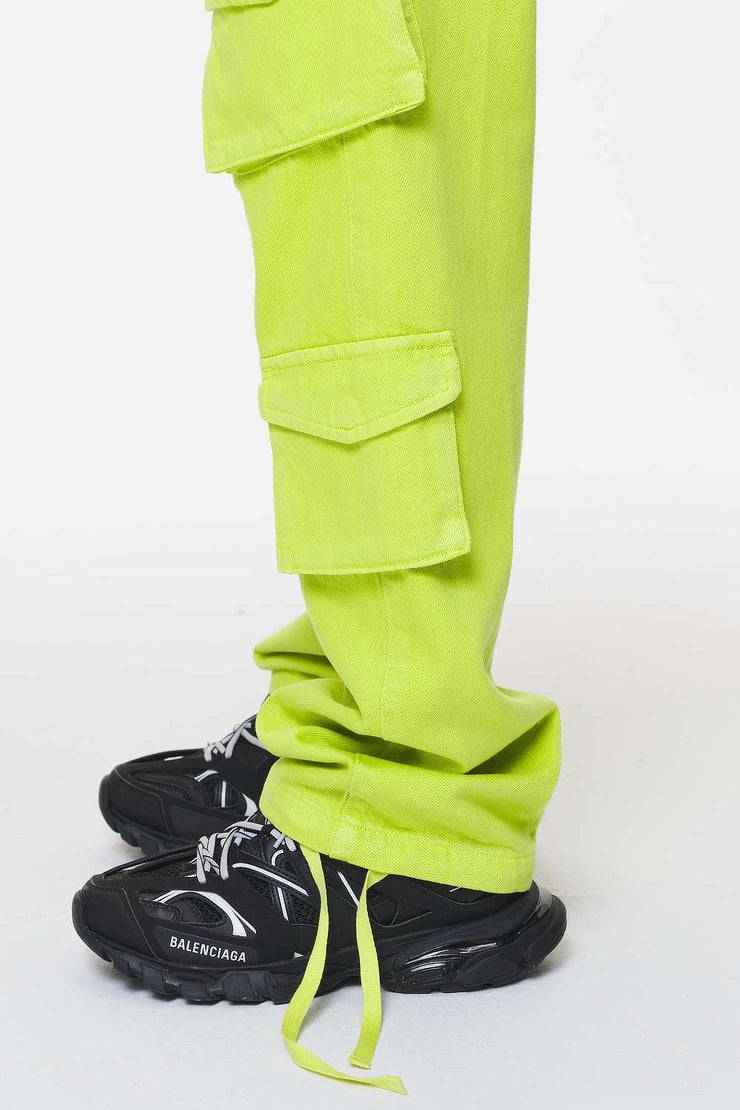 Pegador Maloy Cargo Wide Jeans Washed Lime Yellow