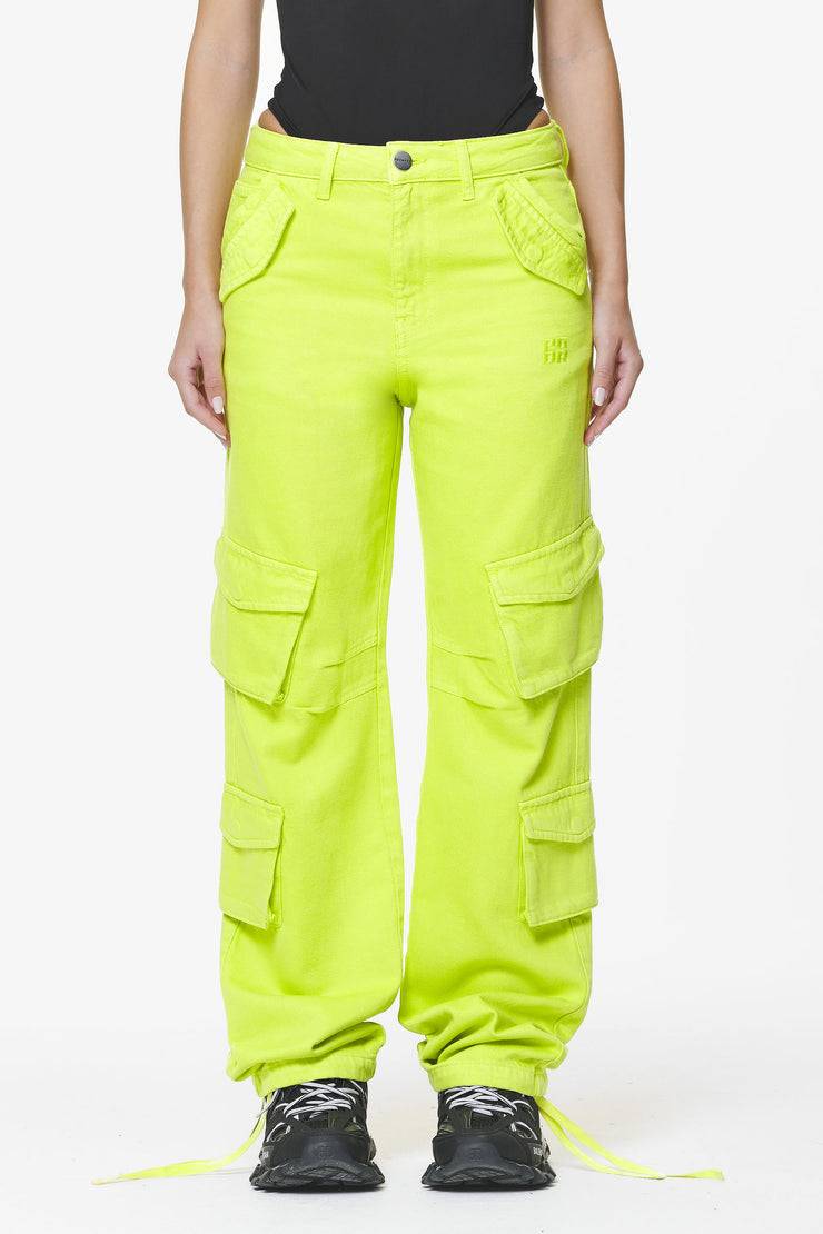 Pegador Maloy Cargo Wide Jeans Washed Lime Yellow