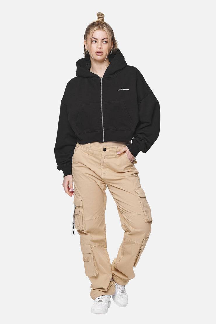 Pegador Marla Cropped Zip Hoodie Black White Gum