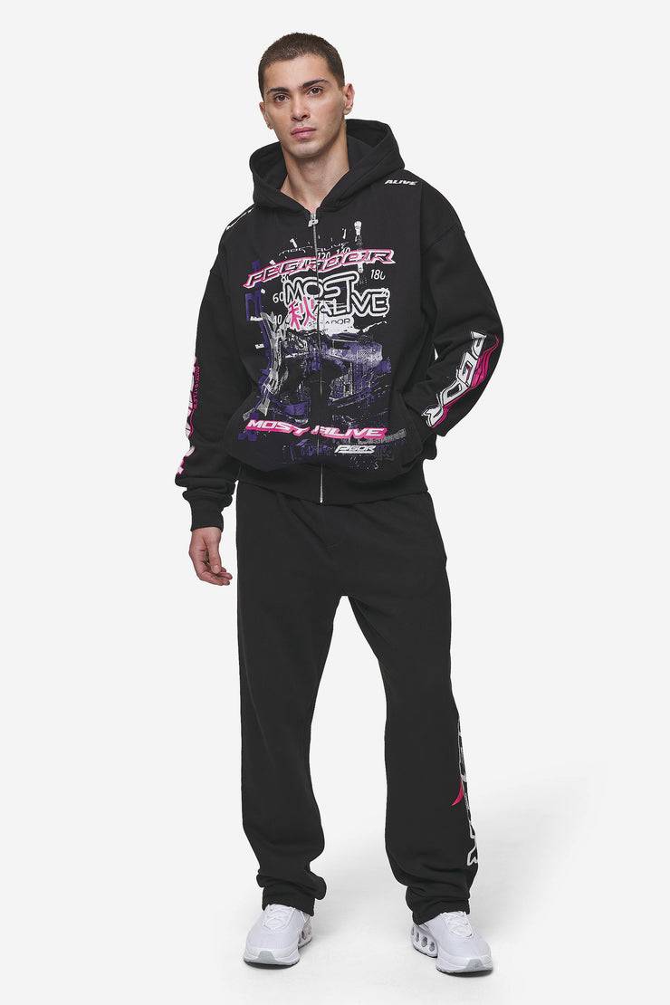 Pegador Saxon Oversized Sweat Jacket Washed Black