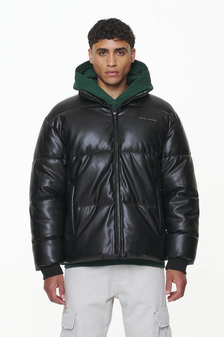 Pegador Solin Vegan Leather Puffer Jacket Black