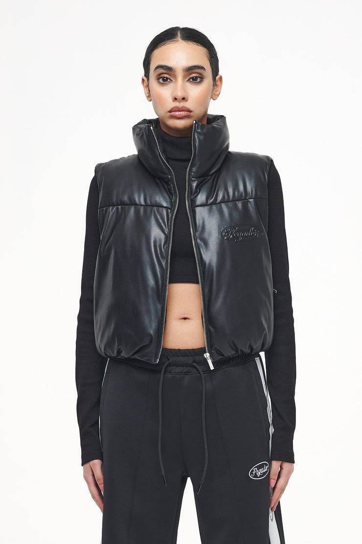Pegador Zito Cropped Faux Leather Vest Black