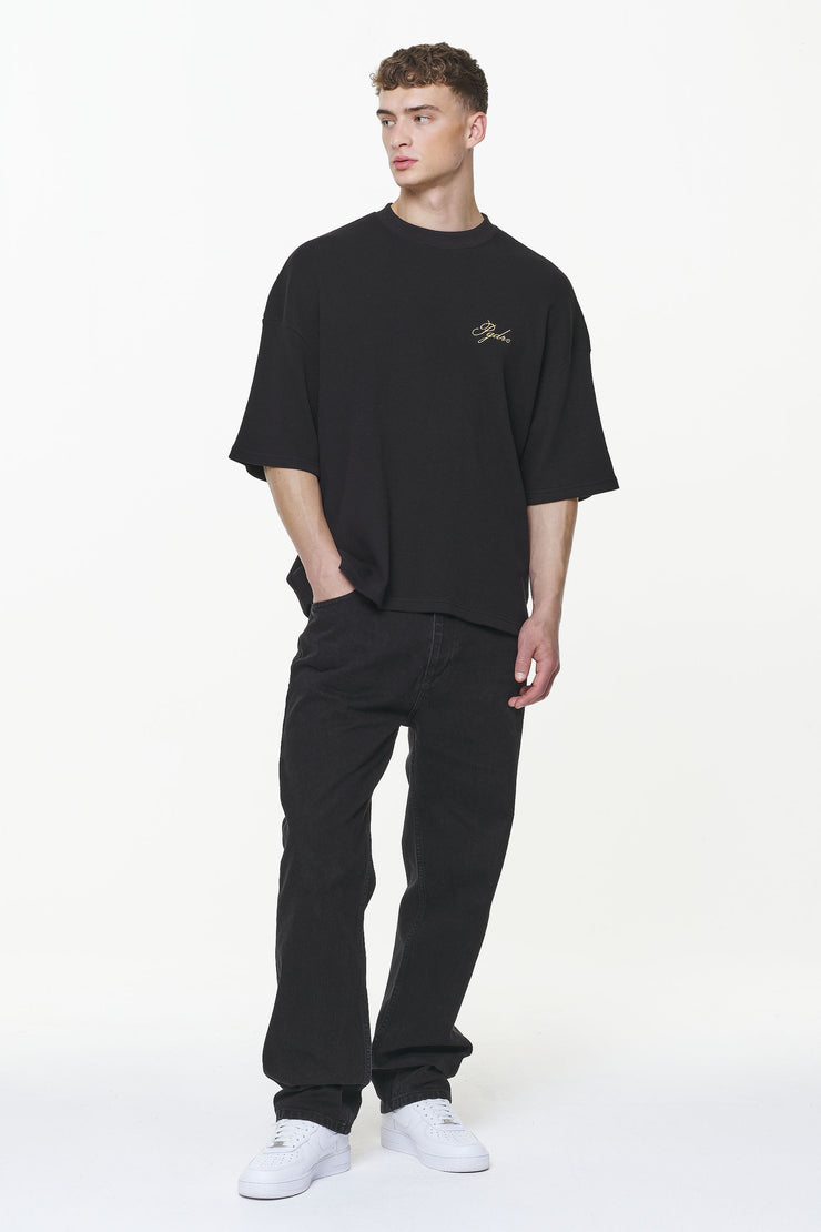 Pegador Quat Waffle Boxy Tee Vintage Washed Onyx Black