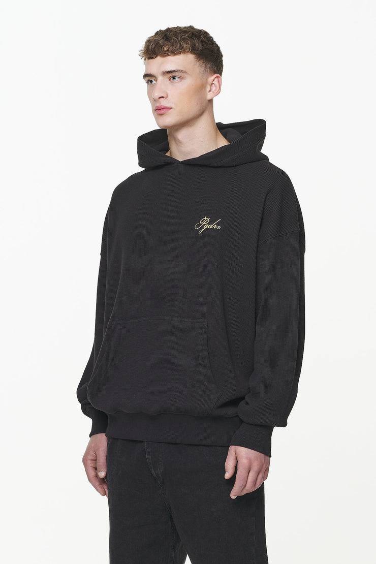 Pegador Quat Waffle Oversized Hoodie Vintage Washed Onyx Black