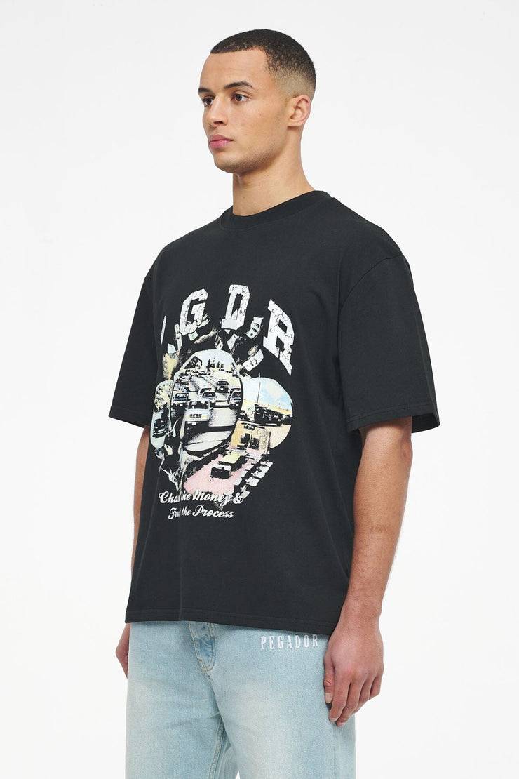 Pegador Reid Oversized Tee Vintage Washed Black Ink