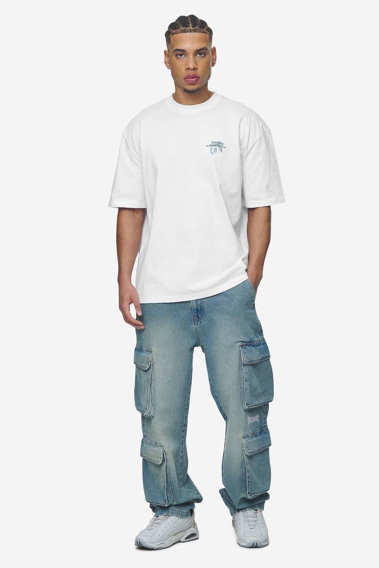 Pegador Romain Wide Denim Cargo Pants Washed Vintage Blue